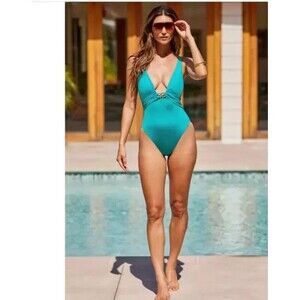 Trina Turk womens One Piece Swimsuit size 6 Ceramic Monaco Plunge High Leg $162